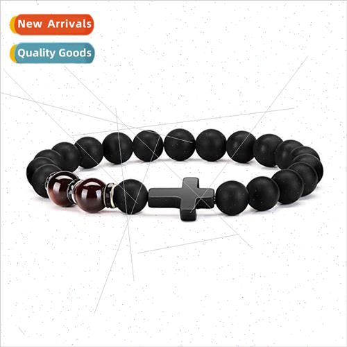 Cross Imation Obsidian Tiger Eye Stone Bracelet Men Women Ha