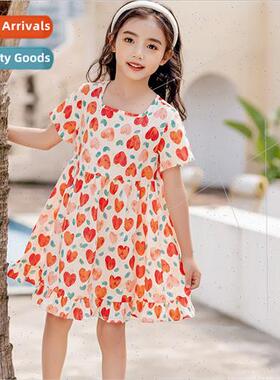 2023 summer new girls full print floral dress in small child