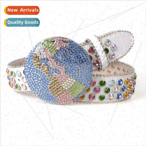 Unisex belt rhinestone inlaid Europe belt punk hip-hop wide