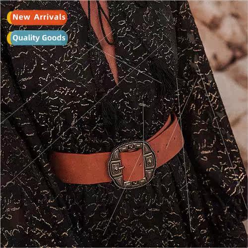 New geometric retro sense ladies wide belt soft French exqui