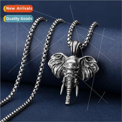 Men punk necklace tanium steel elephant pendant Europe ins r