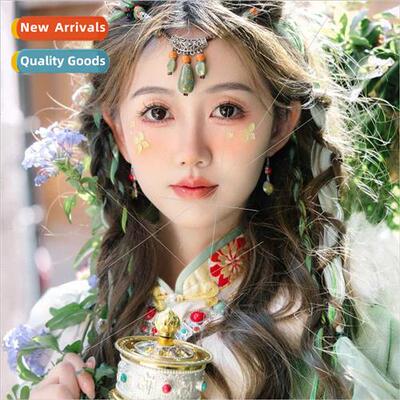 Ethnic wind headdress female retro weaving ceramic pendant t
