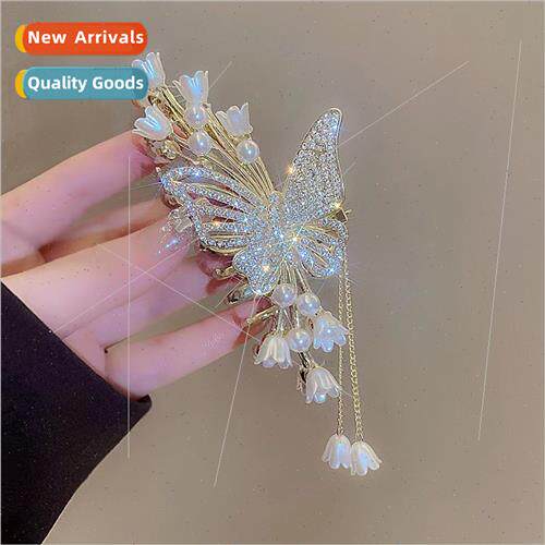 Flower butterfly tassel hair clips female senior sense large