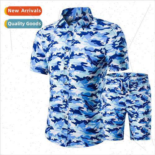 Set men new summer couple beach shirt short-sleeved printed