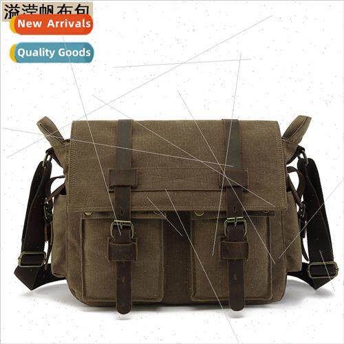 Crossbody bag men women shoulder canvas crazy horse leather