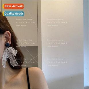 Korea ear lace sense girl cute female earrings bow blue Haze