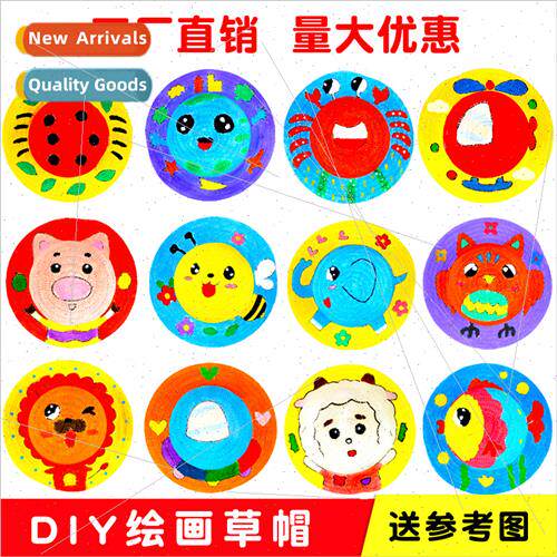 Children painting straw hat diy handmade kindergarten parent