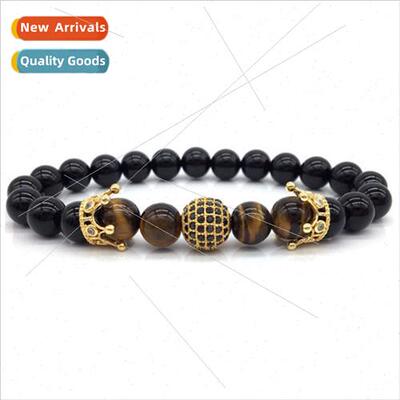 Double Crown Micro-set Zirconia Men Charm Bracelet Matte Bea