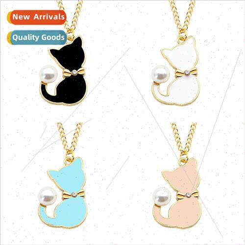 Europe colourful alloy oil drop cat necklace creative new pe