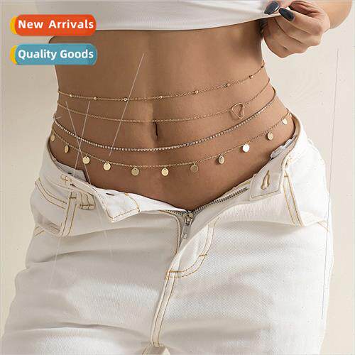 Europe Fashion Sexy Stacked Metal Chain Waist Necklace Peach