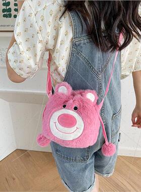 New drawstring strawberry bear plush shoulder bag fashion ca