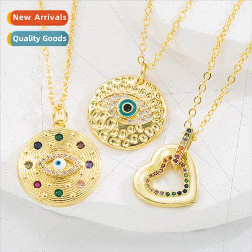 Europe copper gold-plated colored zirconia necklace 百搭 jew