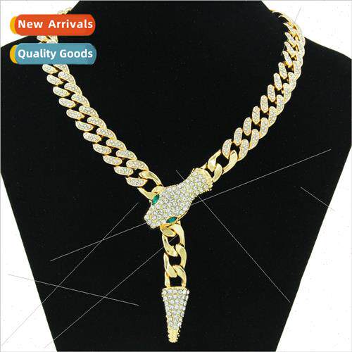 Europe Hip Hop Full Diamond Cuban Chain Snakehead Necklace A
