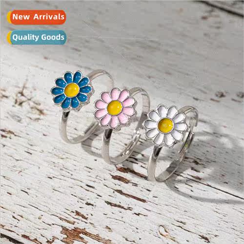 Daisy ring women hundred ins oil drop 3pcs flower open ring
