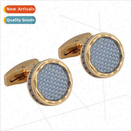 Cufflinks men boutique round charcoal fiber drip rubber plat