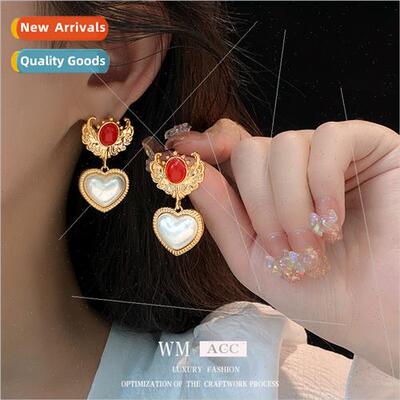 Earrings Electroplate lver Pin Heart Wings Pearls Drop Earri