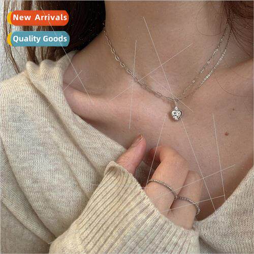 New student flash diamond love heart zirconia compact neckla