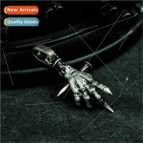 Dark Gothic punk devil hand nail cross pendant necklace men