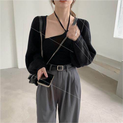 loose short lantern sleeve smock jacket female hollow cardig