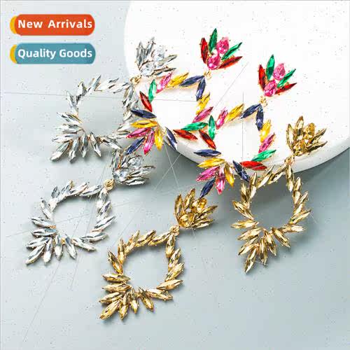 Fashion Trend Alloy Encrusted Glass Diamonds Floral Long Ear