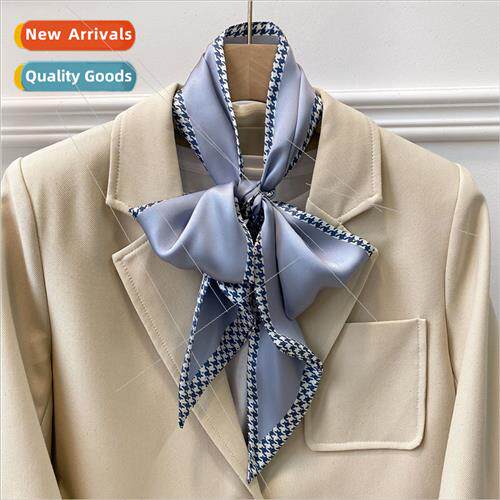 2021 new bird-eye solid color silk scarf female thin narrow