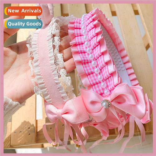 Korean organza bow children hair bands birthday party pearl