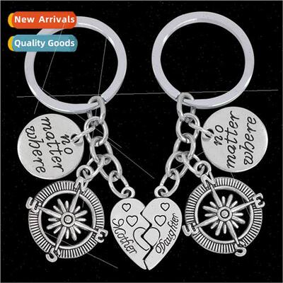 Mother Daughter heart-shaped patchwork compass keychain crea