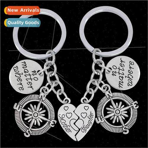Mother Daughter heart-shaped patchwork compass keychain crea