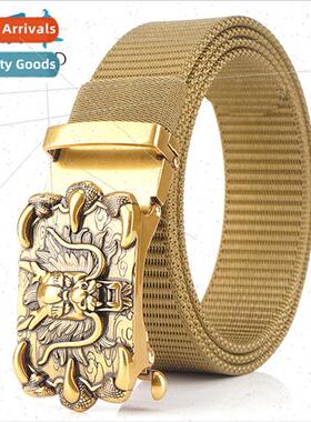 Toothless automatic buckle canvas belt any cut tank pattern