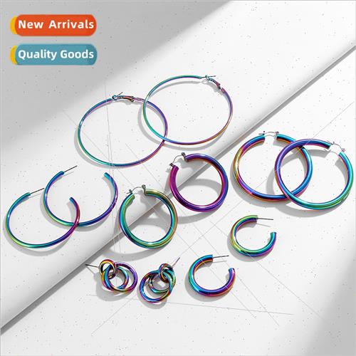 ins illusion color plating classic HOOP earrings women Europ