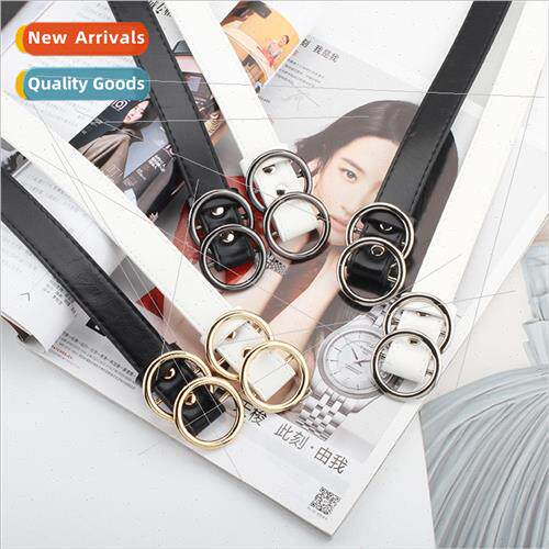 Double circle smooth buckle no holes belt whout punching thi