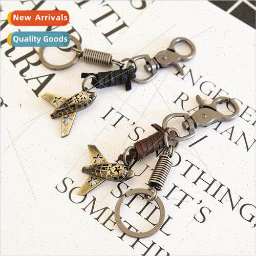 Fashion cowhide alloy small aircraft keychain car pendant pu