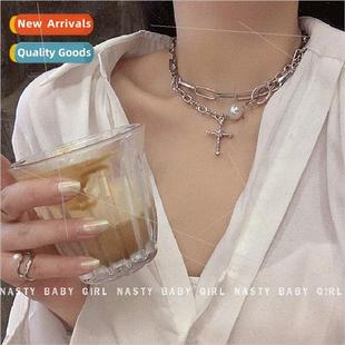 stacking necklace hop double hip layered ins Cross female