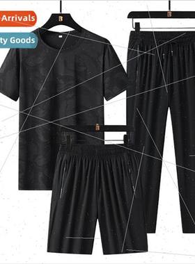 Ice silk threePCS short-sleeved su breathable leisure su men