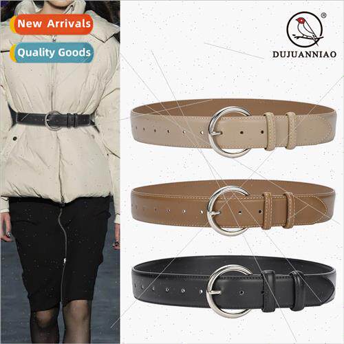 Ladies Cowhide Wide Belt Waistband Decoration Skirt Trench C