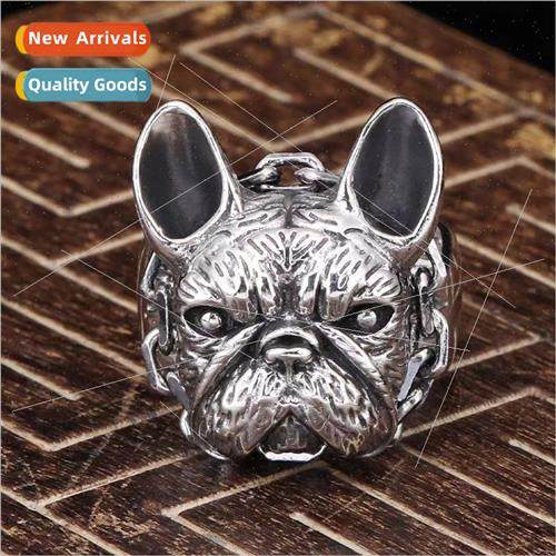 Vintage old dog finger ring bully bulldog men Thai silver op
