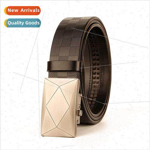 Belt men leather automatic buckle plaid men belt head layer