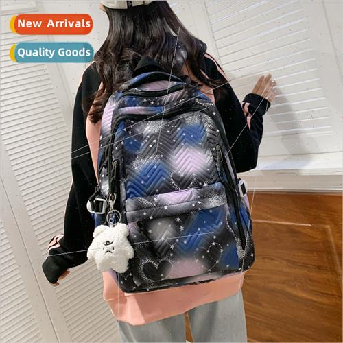 Gradient star color schoolbag 2023 winter new nylon student