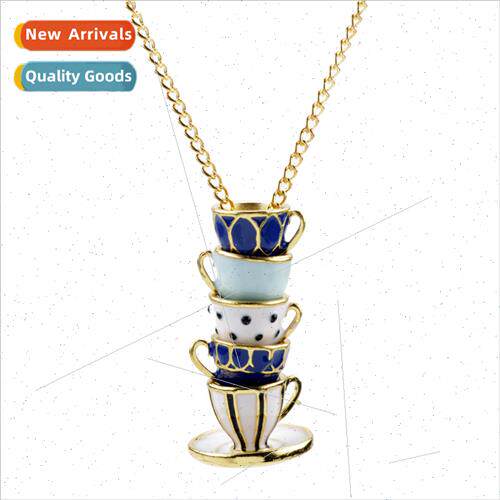 Jewelry enamel glaze tea cup coffee cup necklace personalize