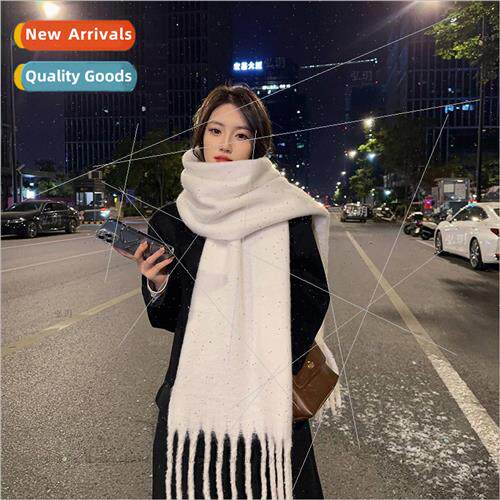 Solid color mohair scarf female winter thickened warm faux c