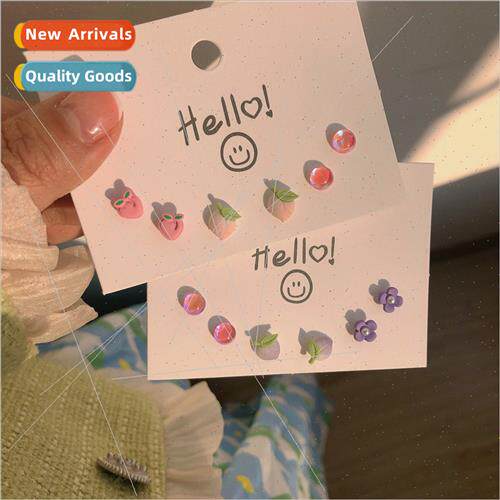 Pink peach earrings sweet girl heart 2022 spring summer new