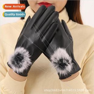 Women leather gloves winter padded warm windproKorean fashio