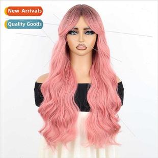 eight female big long bangs color gradient pink wig Europe