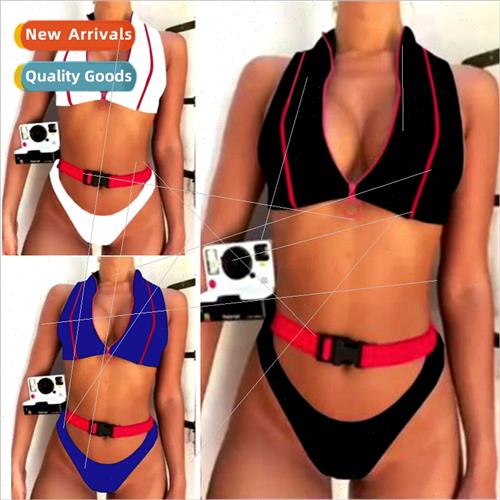 3 Color Bikini Zipper Womens Insert Button Spl Swimsu i2018A