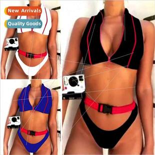 Zipper Womens Swimsu Color i2018A Spl Bikini Button Insert