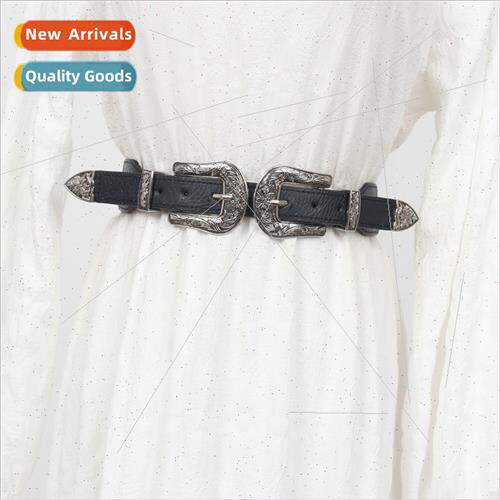 Europe ins retro carved double head buckle belt female waist