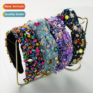 Europe new Ba Heavy Industry wide rhinestone hair bands fema