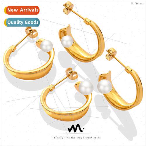 French new fashion simple imation pearl C-shaped earrings co