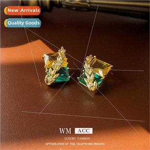 zirconia square wheat earrings stud lver metal pin