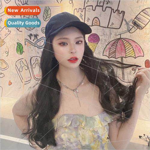 Hat Wig One Piece Big Wave Long Hair Women Duck Tongue Cap L